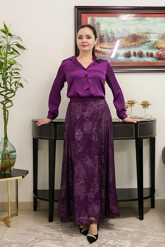 Purple glitter shirt and skirt